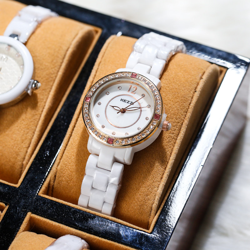 2021新品女士防水白色陶瓷石英表 珂紫国产腕表