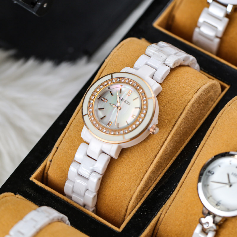 2021新品女士防水白色陶瓷石英表 珂紫国产腕表