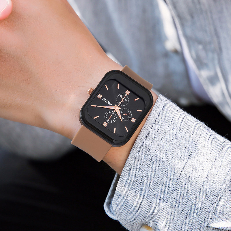 kezzi正品方形中性硅胶带防水腕表 珂紫国产腕表