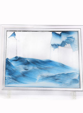宫薰沙漏摆件3D山水画玻璃流沙画创意办公室装饰蓝色10寸长30*25c