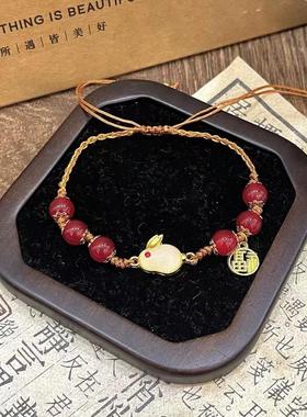 玻璃中秋玉兔福牌手链简约心意送女友送妈妈礼物国风气质手链