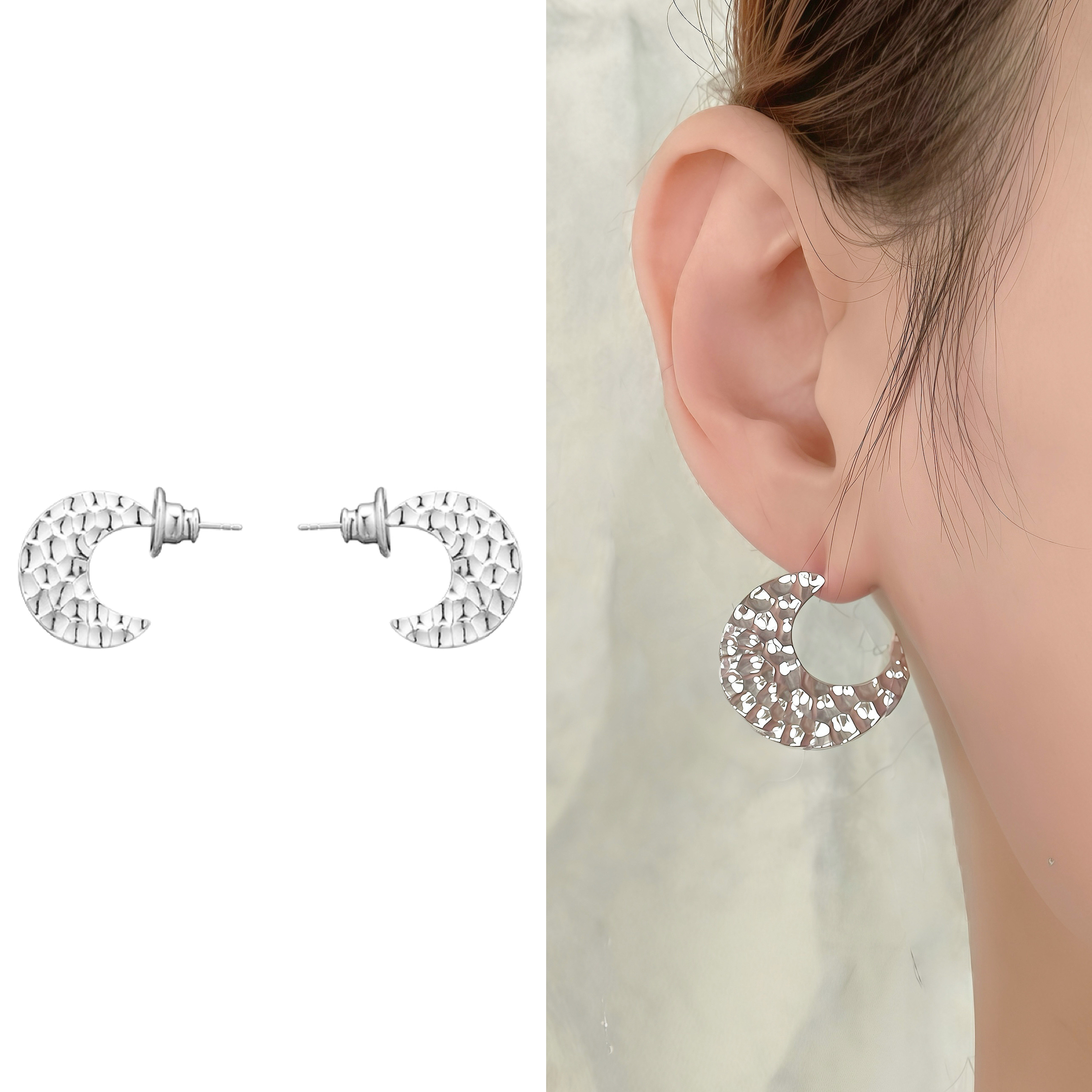 INSANE/云山 铜合金耳饰 逐月Moon小众精致百搭锤纹耳钉,淘宝优惠券,粉丝福利购,淘宝优惠卷