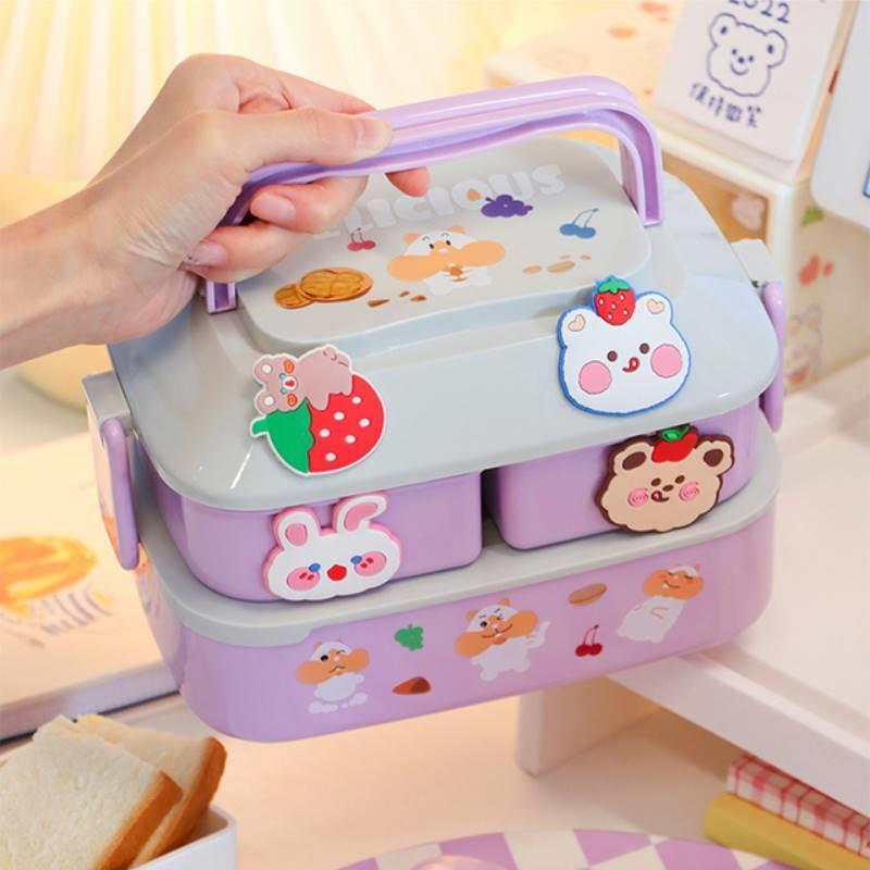 Kawaii Portable Lunch Box For Girls School Kids Plastic Picn - 图0