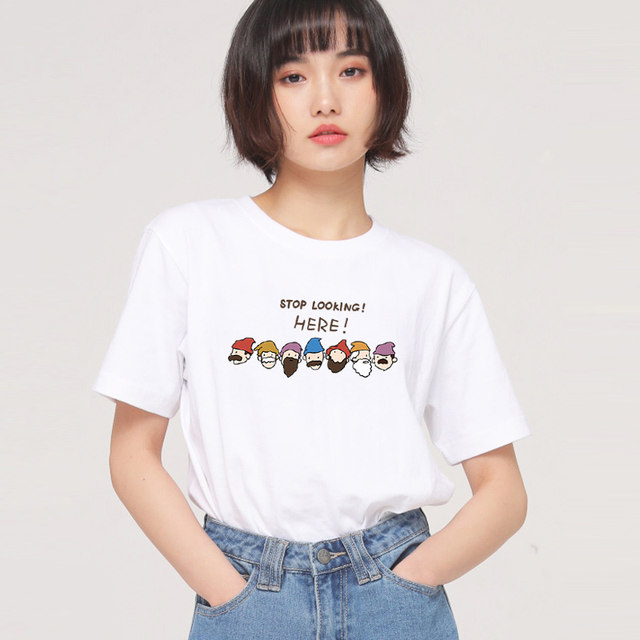Fun cartoon dwarf white top short-sleeved t-shirt