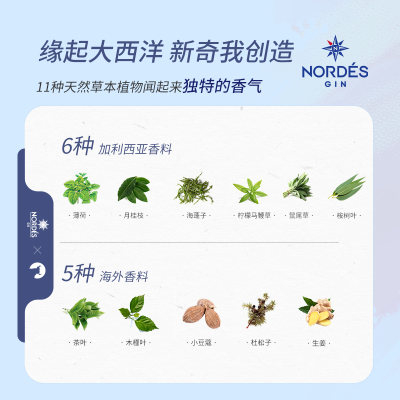 洋酒金酒nordes诺迪思金酒200ml大西洋金酒汤力水小酒版金酒基酒 - 图0