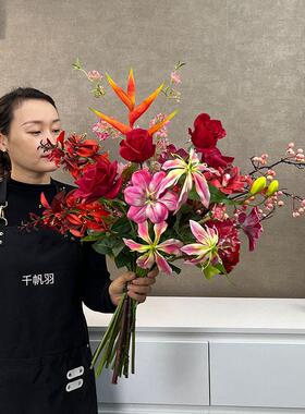 国风牡丹花仿真花束摆件桌面花艺客厅电视柜新中式帝王花餐桌装饰