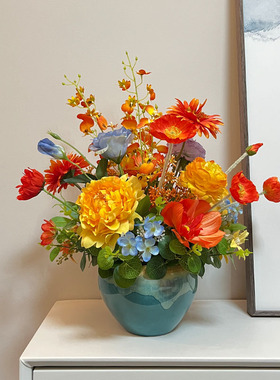 油画风装饰花套装，含花瓶已插好