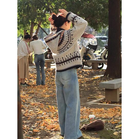 Fair Island retro hooded sweater jacket knitted cardigan