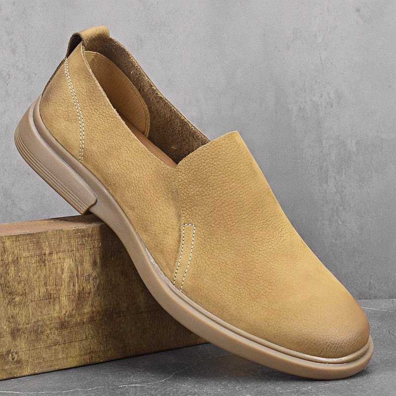 Single-layer cowhide over-the-foot lightweight tendon-soled lazy shoes for men
