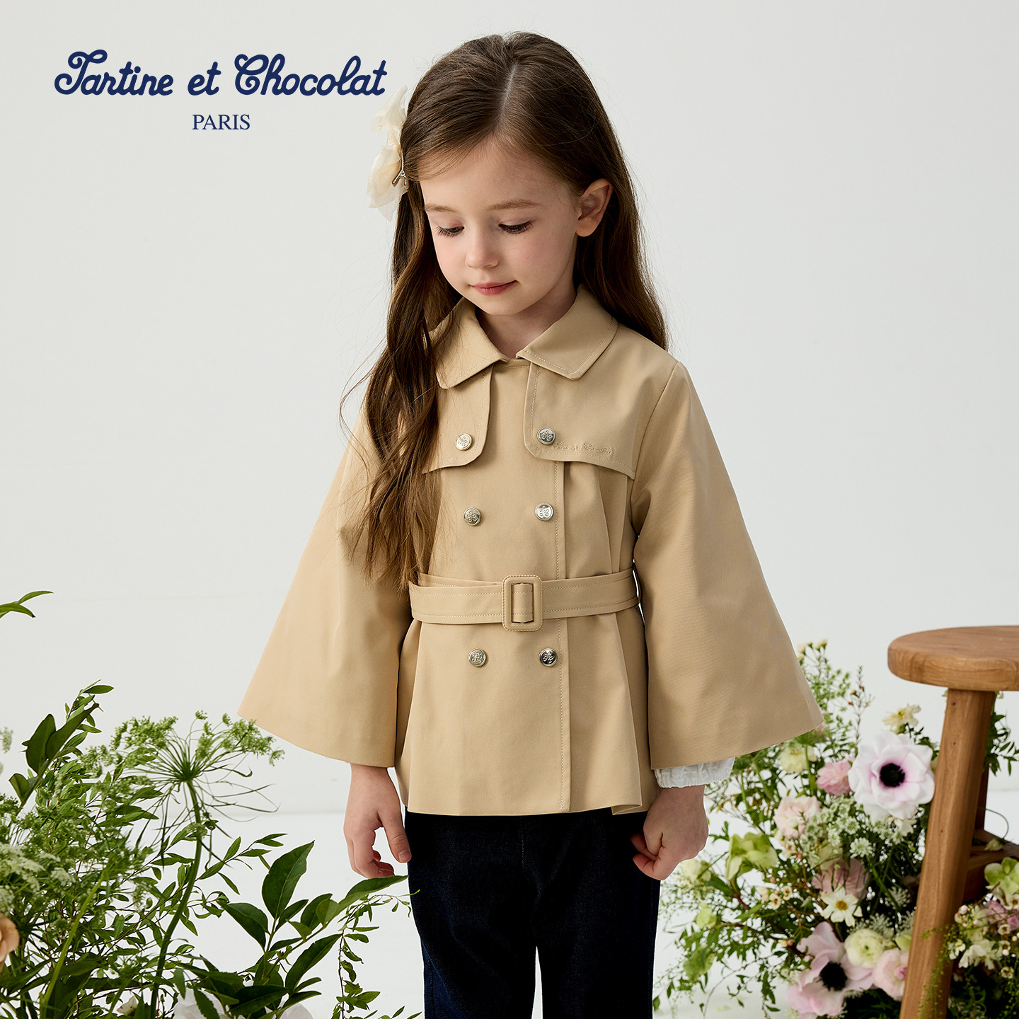 tartineetchocolat法国巧克力童装26春季新款女童翻领时尚风衣,淘宝优惠券,粉丝福利购,淘宝优惠卷
