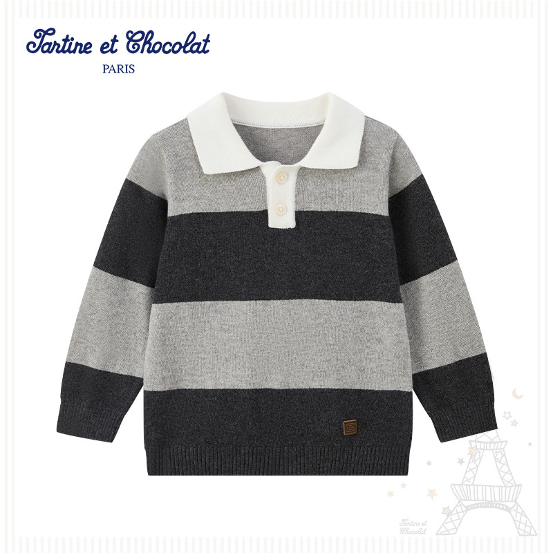 tartineetchocolat法国巧克力童装25新品男童翻领条纹针织衫,淘宝优惠券,粉丝福利购,淘宝优惠卷