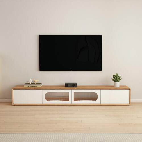 厂家直销现代极简日式原木色系小户型客厅地柜电视机柜实木多层板 - 图2