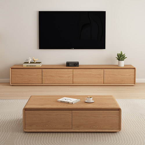 厂家直销现代极简日式原木色系小户型客厅地柜电视机柜实木多层板 - 图0
