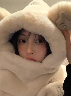Women's Winter Warm 3-Piece Female Plain Wool Faux Fur Set -