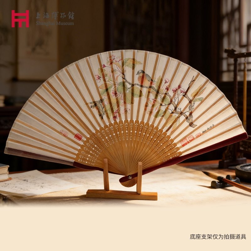 上海博物馆真丝折扇至扇至美国古风扇子汉服创意随身女扇生日礼物