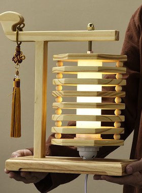 优选侘寂风禅意灯茶桌q摆件氛围感新中式国风实木创意茶室摆件原