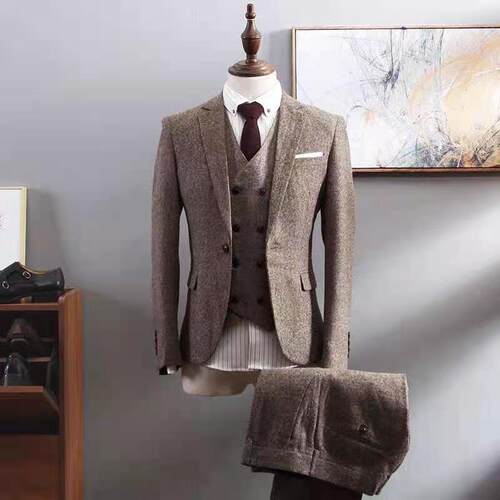 新品西服套装男商务正装三件套修身职F业韩版英式复古西装新郎结 - 图2