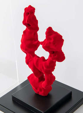 优选现代新中式红色太湖石v亚克力罩摆件酒店样板房间客厅玄关软