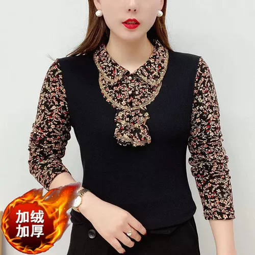 Бархатная утолщенная базовая рубашка для осени и зимы 2023 Новая модная рубашка для матерей носить полу-туртлек