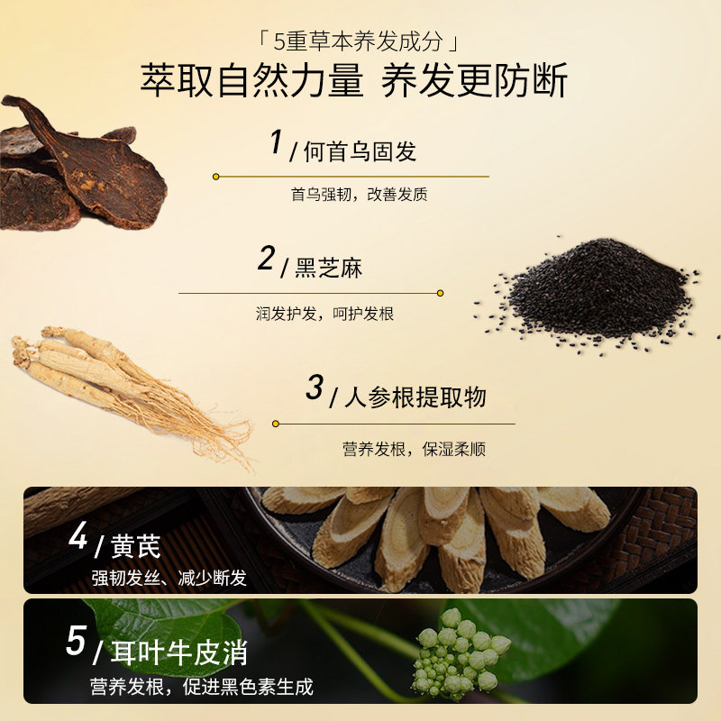 霸王何首乌洗发水防断发洗发露黑芝麻人参植物蓬松固色护理洗头膏