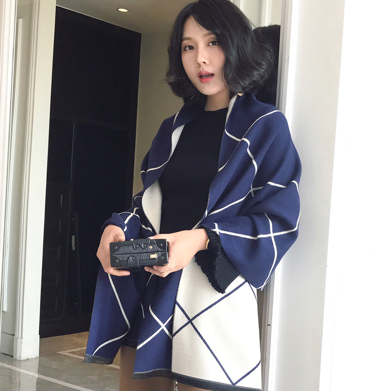 心秀嘉派专卖店围巾女韩版双面格子披肩女士秋冬季保暖两用百搭多功能空调大披风3