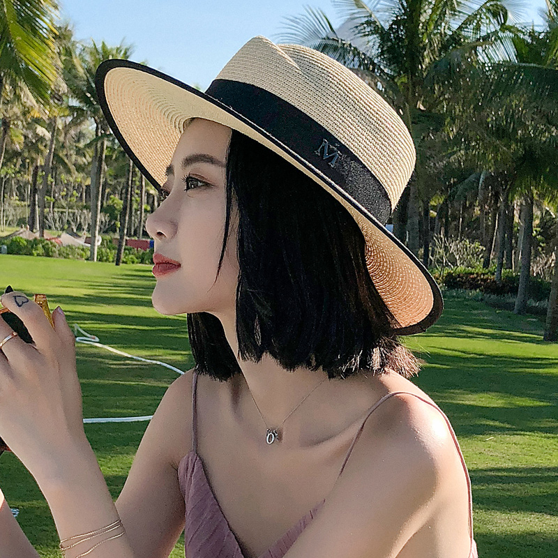 心秀嘉派专卖店爵士草帽潮出游沙滩帽太阳帽海边遮阳帽子英伦韩版度假帽女礼帽夏0