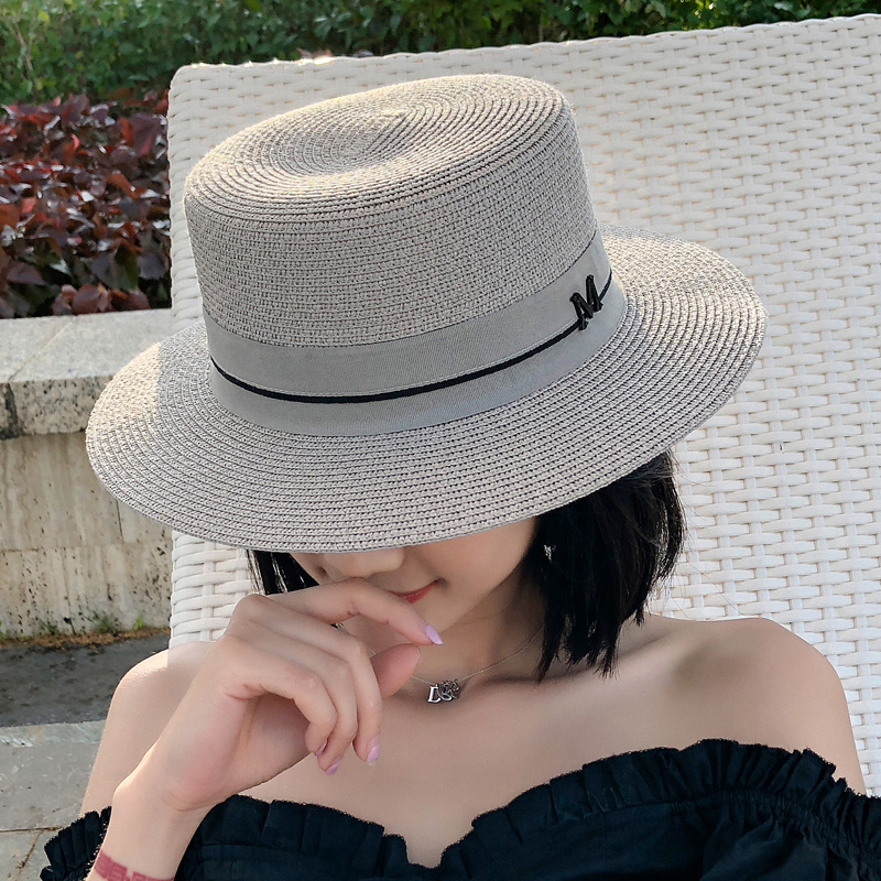 心秀嘉派专卖店帽子女夏天英伦平檐礼帽防晒遮阳帽韩版休闲百搭太阳帽草帽沙滩帽2