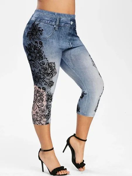 Women's Printed Denim Sportswear Leggings Oversized Hip Lift - 图1