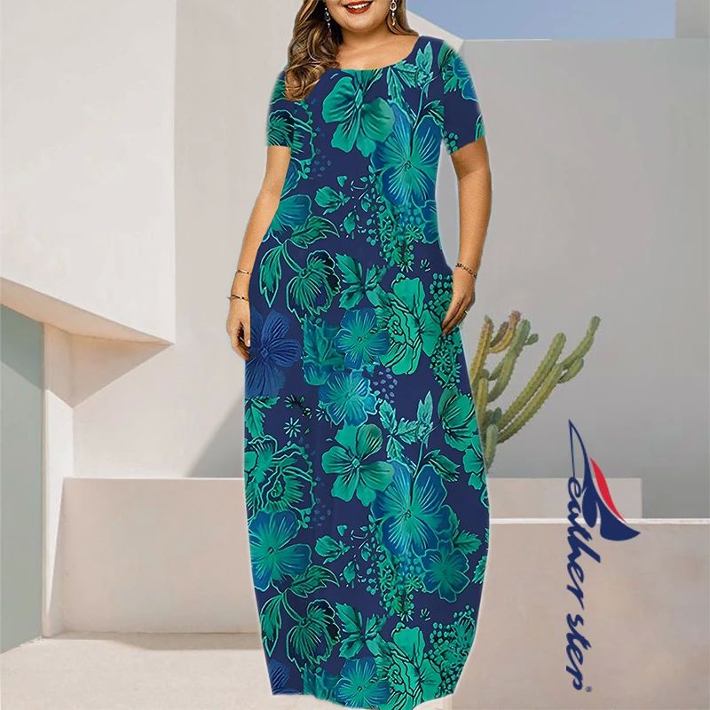 Plus Size Women Bohemian Printed Maxi Dress Elegant Sleevele - 图3