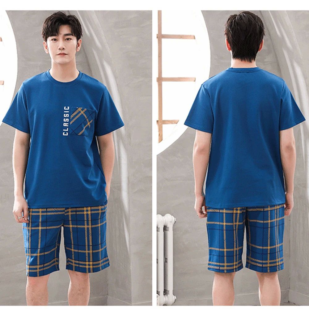 Trendyol Print Male Plaid Sleepwear Pajamas for Men Summer C - 图1