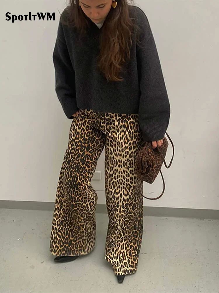 Women's Loose Leopard Print Wide Leg Pants Casual Fashion Fe-图1