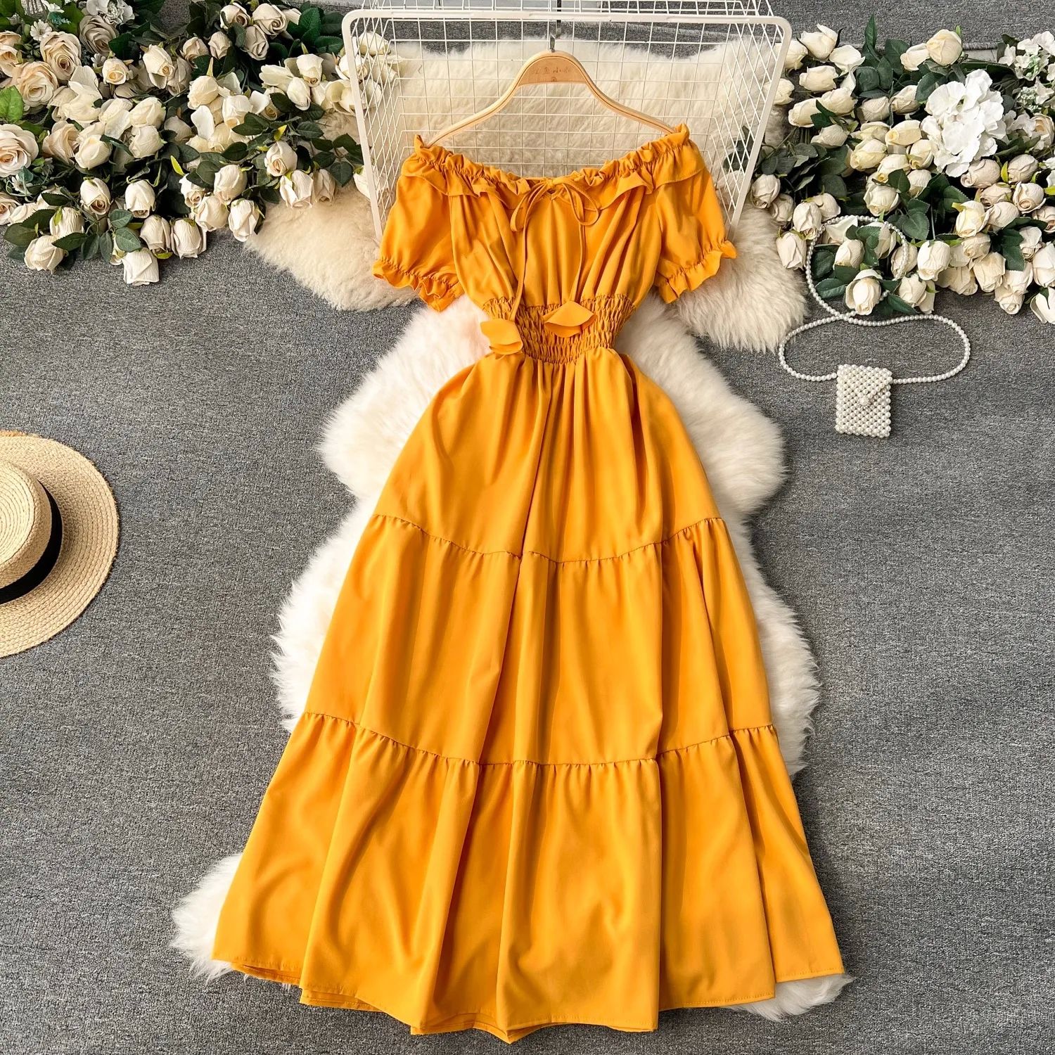 YuooMuoo Summer Vacation Slim Elastic Waist Long Dress Women