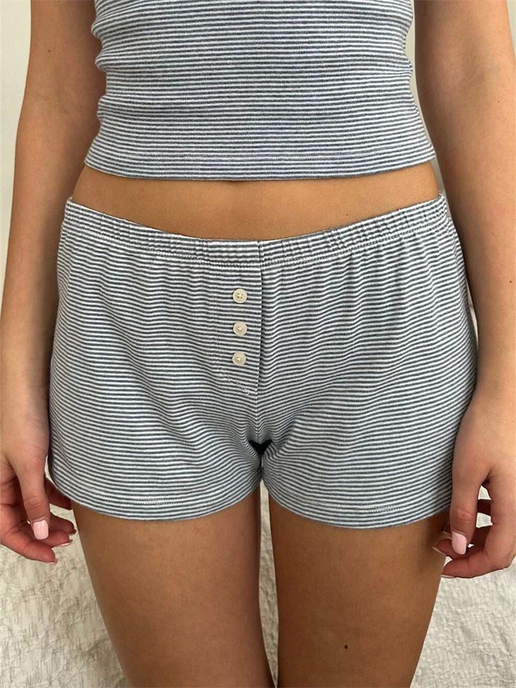 Dourbesty Sexy Women 2 Pieces Pajama Set Striped Print Crop - 图3