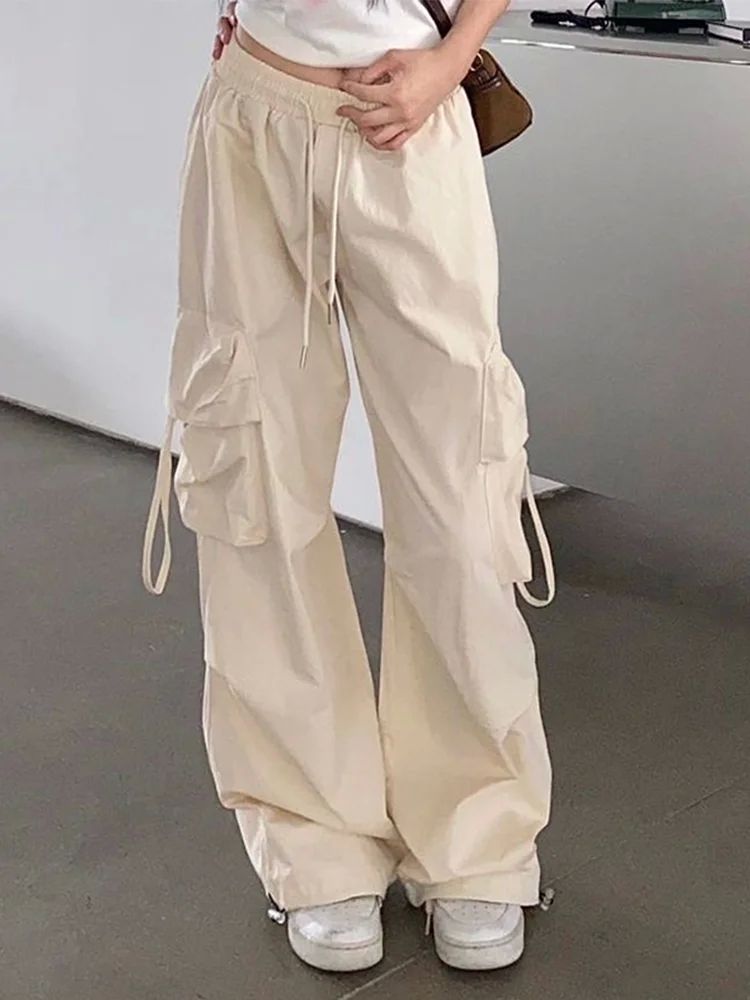 Women Y2K Korean Cargo Pants Hip Hop Loose Causal Wide Leg P - 图0