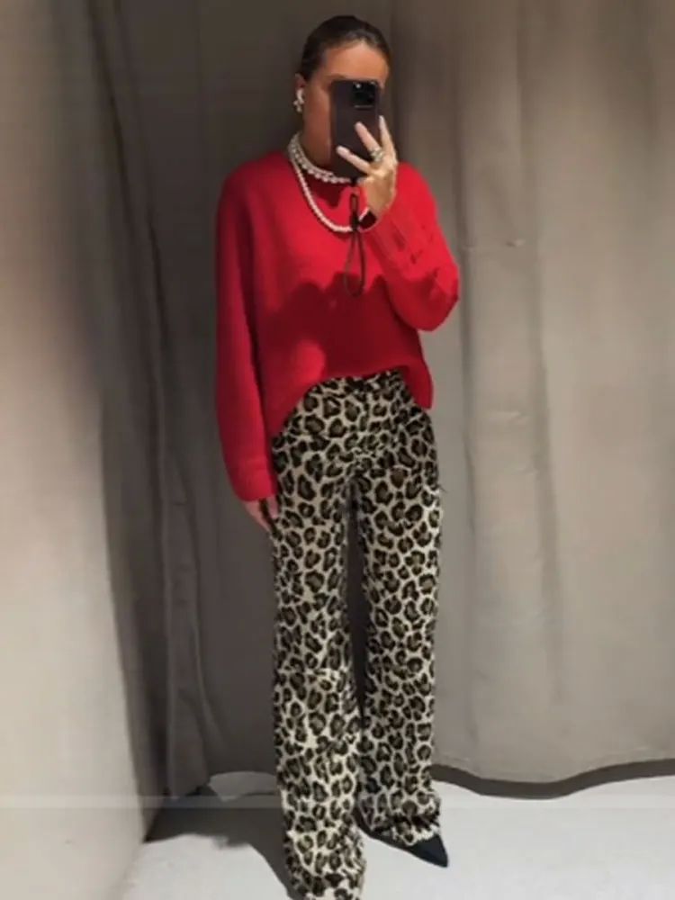 Women's Loose Leopard Print Wide Leg Pants Casual Fashion Fe-图2