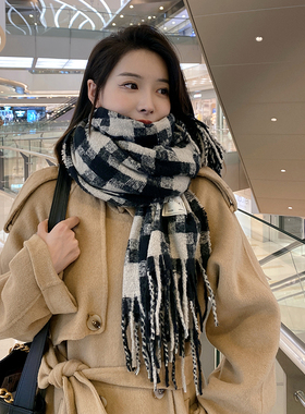 格子围巾女冬季披肩围脖