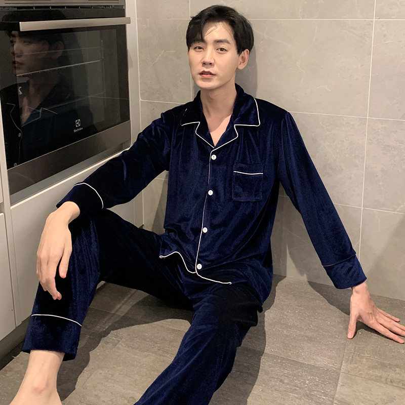 男士秋冬款金丝绒加绒保暖休闲睡衣 慧姬睡衣/家居服套装