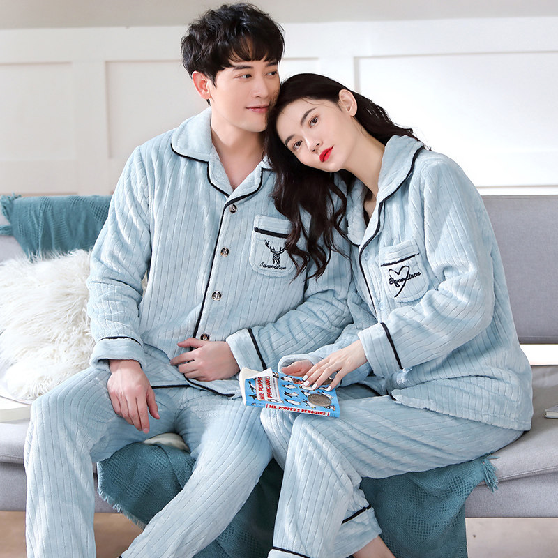 情侣男秋冬季加绒珊瑚绒睡衣 慧姬睡衣/家居服套装