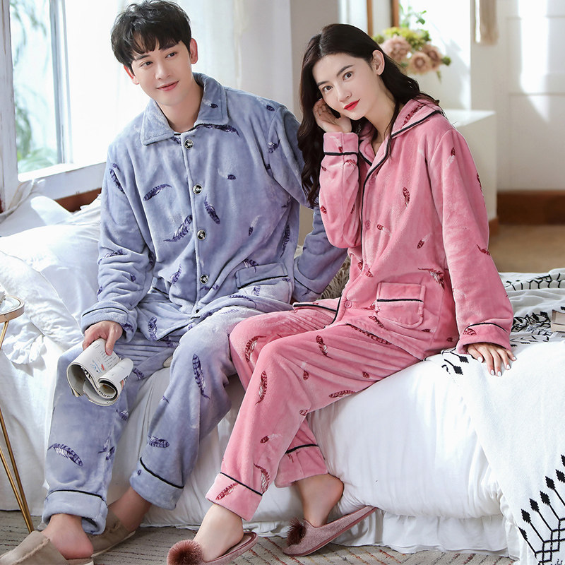 情侣男秋冬季加绒珊瑚绒睡衣 慧姬睡衣/家居服套装