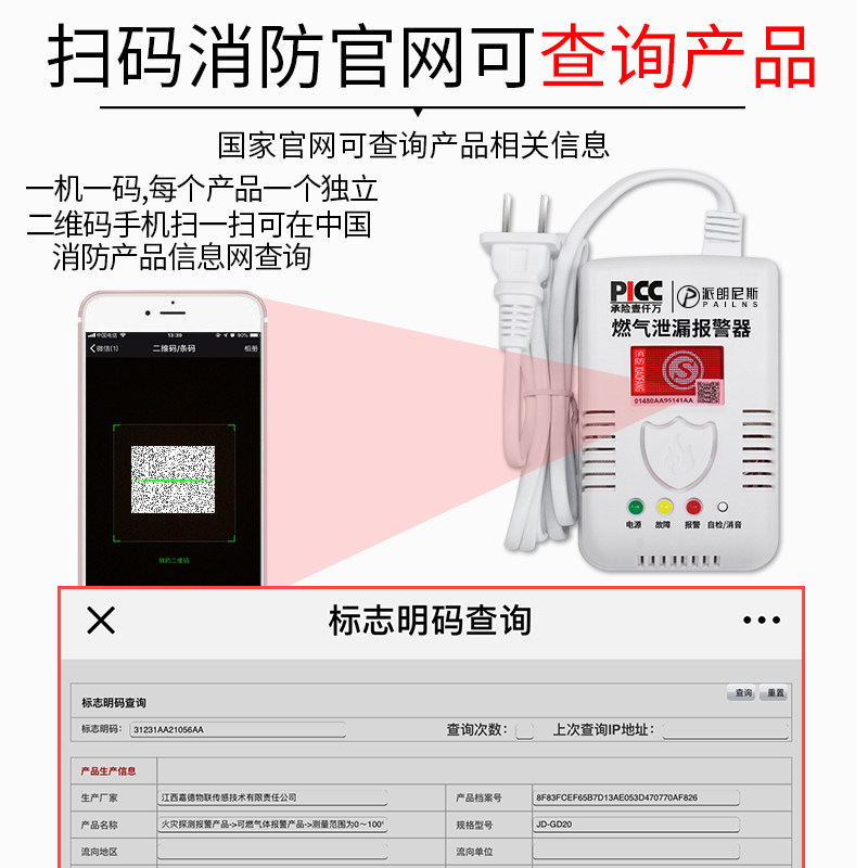 燃气报警器家用厨房天然气煤气液化气一氧化碳泄漏探测仪消防认证 - 图2