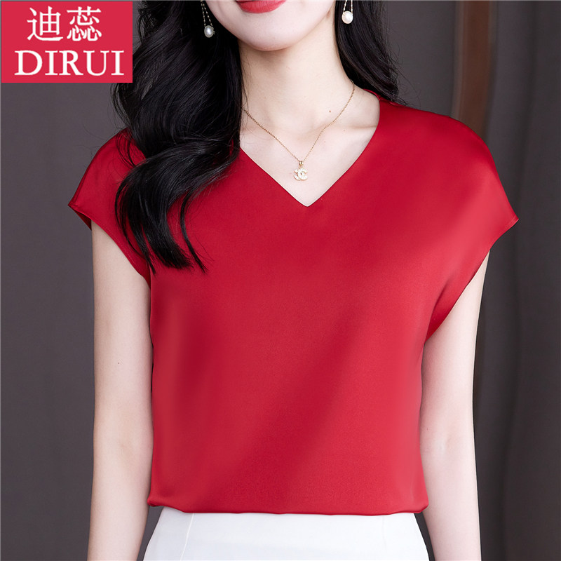 2023夏季新款气质v领显瘦潮雪纺衫 迪蕊蕾丝衫/雪纺衫