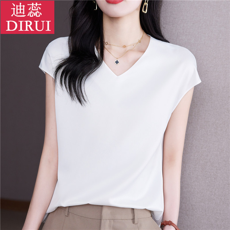 2023夏季新款气质v领显瘦潮雪纺衫 迪蕊蕾丝衫/雪纺衫