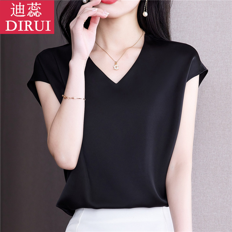 2023夏季新款气质v领显瘦潮雪纺衫 迪蕊蕾丝衫/雪纺衫