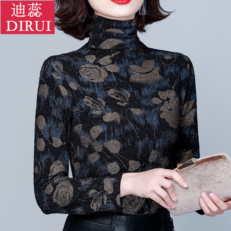 2021新款加绒加厚百搭长袖潮打底衫 迪蕊蕾丝衫/雪纺衫