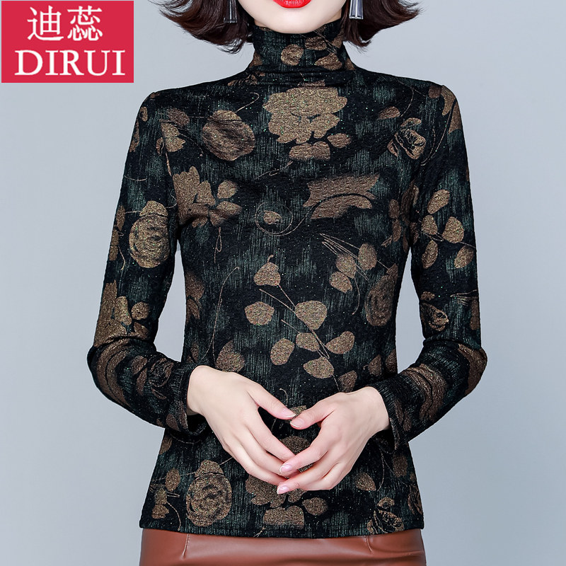 2021新款加绒加厚百搭长袖潮打底衫 迪蕊蕾丝衫/雪纺衫