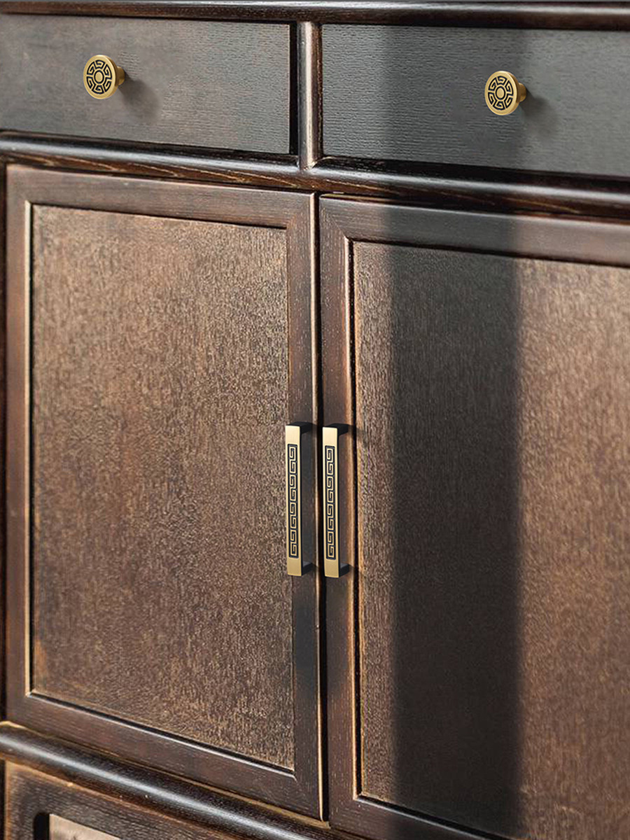 新中式黄铜橱柜门拉手抽屉衣柜仿古全铜色复古门把手高档轻奢手柄