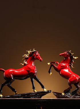 招财陶瓷唐马工h艺品摆件客厅马到成功酒柜玄关装饰办公室开业礼