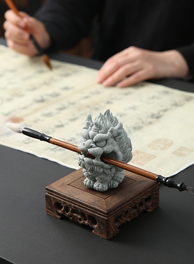 国风石头麒麟石狮子工艺品