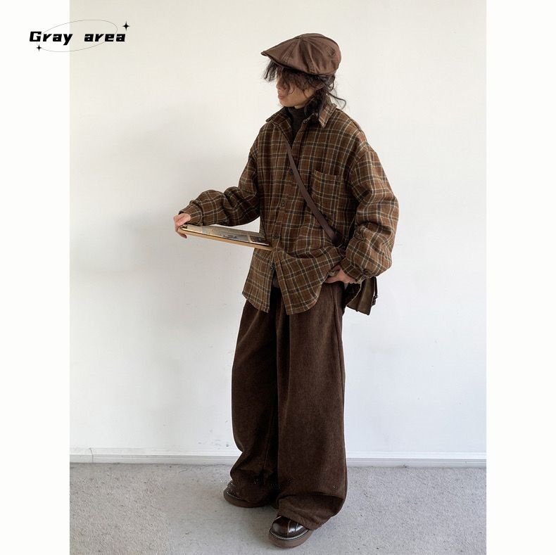 秋冬季套装日系复古格子毛呢衬衫男女港风宽松加厚格纹呢子外套,淘宝优惠券,粉丝福利购,淘宝优惠卷