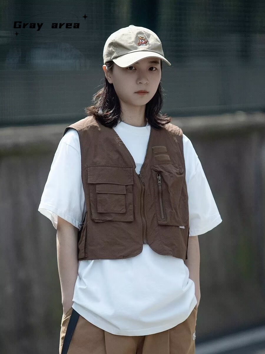 日系复古cityboy短款咖啡色工装马甲男女学院风机能战术坎肩外套,淘宝优惠券,粉丝福利购,淘宝优惠卷